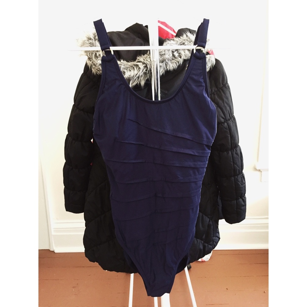 Calvin Klein Navy Blue One Piece Pleated Swimsuit